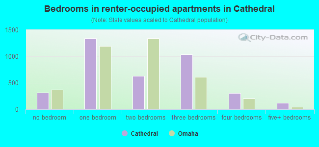 Bedrooms in renter-occupied apartments in Cathedral