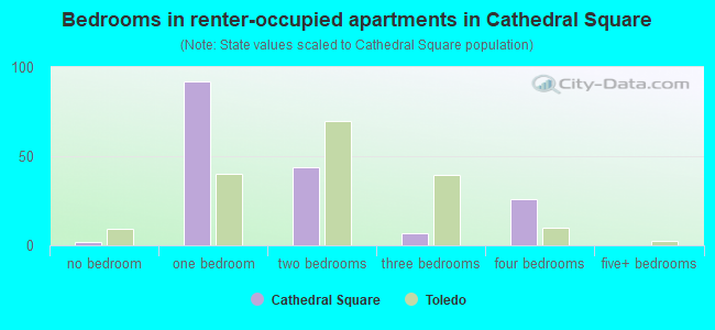 Bedrooms in renter-occupied apartments in Cathedral Square