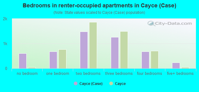 Bedrooms in renter-occupied apartments in Cayce (Case)