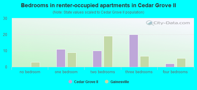 Bedrooms in renter-occupied apartments in Cedar Grove II