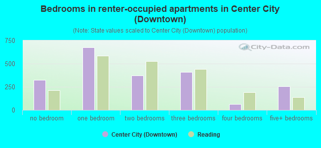 Bedrooms in renter-occupied apartments in Center City (Downtown)