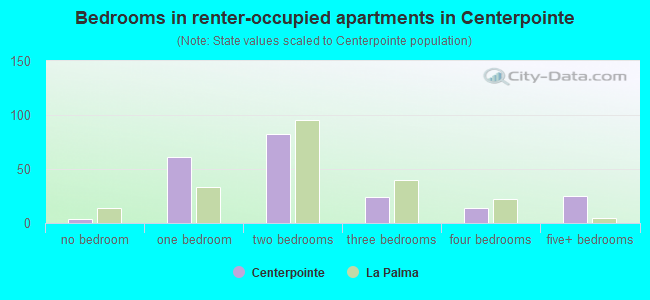 Bedrooms in renter-occupied apartments in Centerpointe