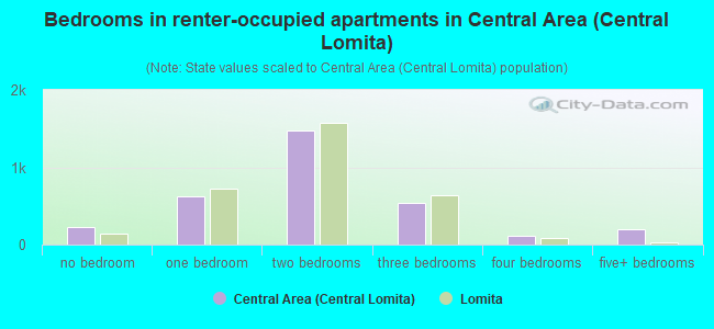 Bedrooms in renter-occupied apartments in Central Area (Central Lomita)