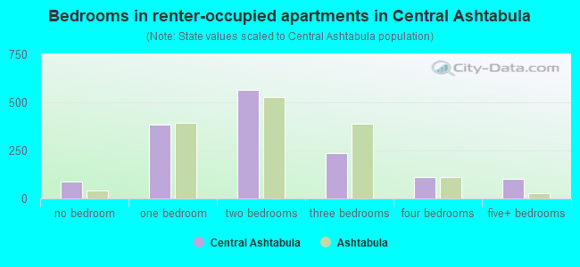 Bedrooms in renter-occupied apartments in Central Ashtabula
