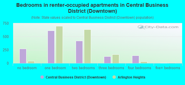 Bedrooms in renter-occupied apartments in Central Business District (Downtown)