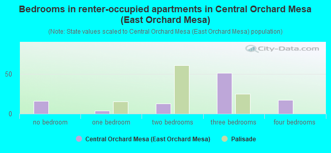 Bedrooms in renter-occupied apartments in Central Orchard Mesa (East Orchard Mesa)