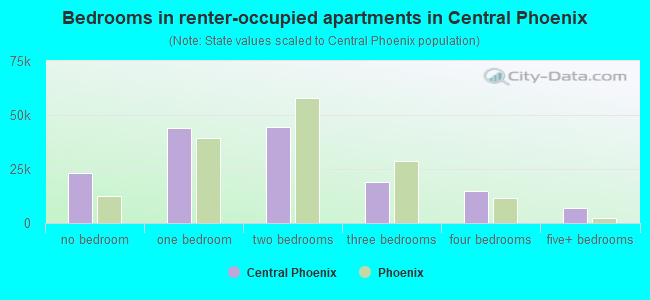 Bedrooms in renter-occupied apartments in Central Phoenix