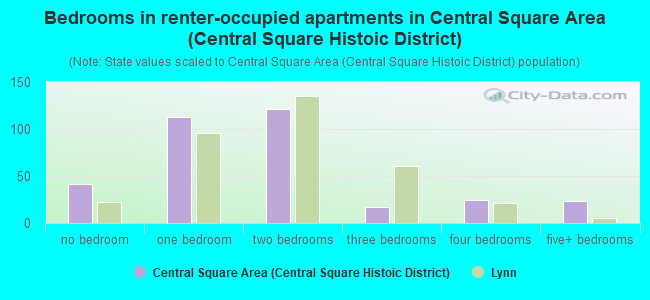 Bedrooms in renter-occupied apartments in Central Square Area (Central Square Histoic District)