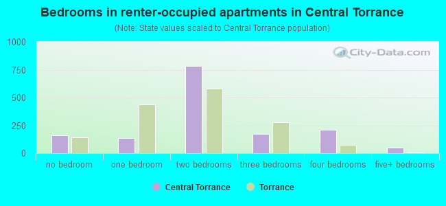 Bedrooms in renter-occupied apartments in Central Torrance