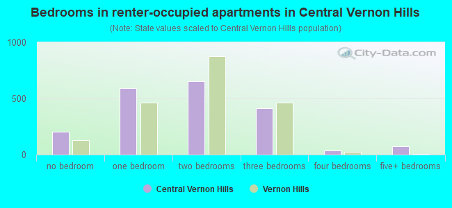 Bedrooms in renter-occupied apartments in Central Vernon Hills