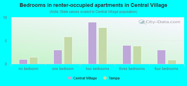 Bedrooms in renter-occupied apartments in Central Village