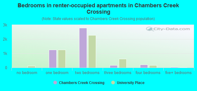 Bedrooms in renter-occupied apartments in Chambers Creek Crossing