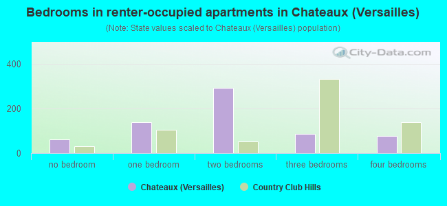 Bedrooms in renter-occupied apartments in Chateaux (Versailles)
