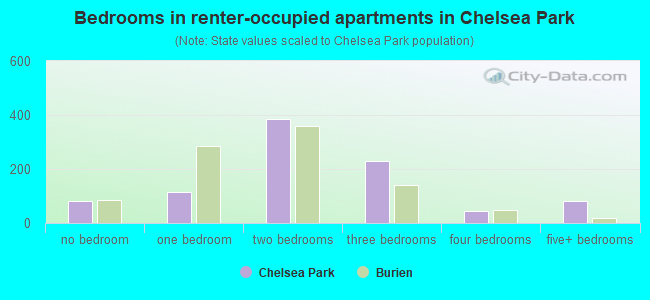 Bedrooms in renter-occupied apartments in Chelsea Park