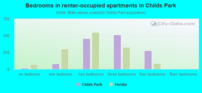 Bedrooms in renter-occupied apartments in Childs Park