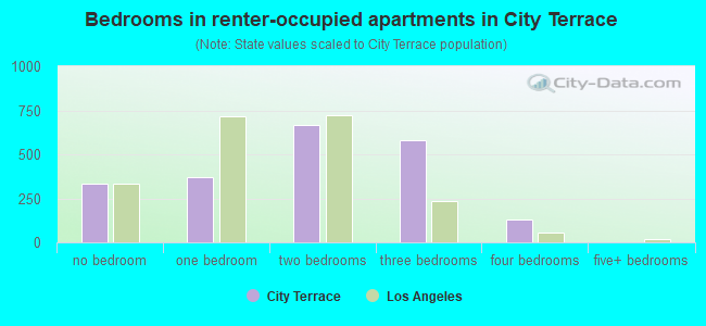 Bedrooms in renter-occupied apartments in City Terrace
