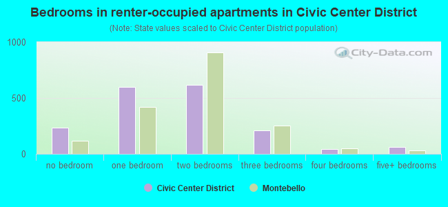 Bedrooms in renter-occupied apartments in Civic Center District