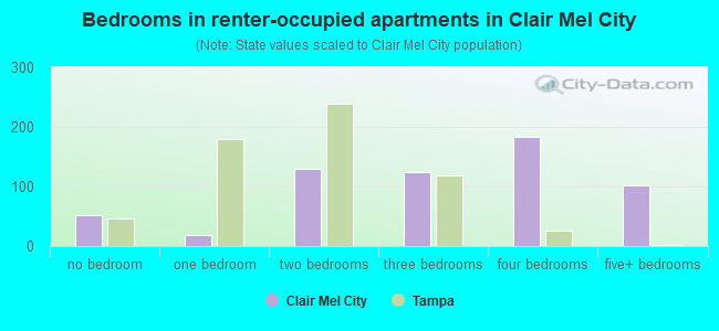 Bedrooms in renter-occupied apartments in Clair Mel City
