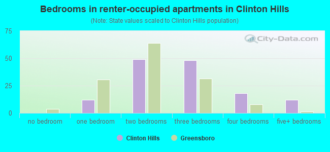 Bedrooms in renter-occupied apartments in Clinton Hills