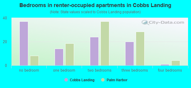 Bedrooms in renter-occupied apartments in Cobbs Landing