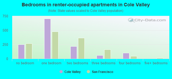 Bedrooms in renter-occupied apartments in Cole Valley