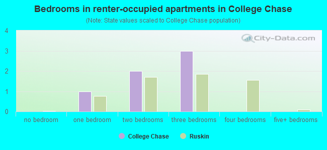 Bedrooms in renter-occupied apartments in College Chase