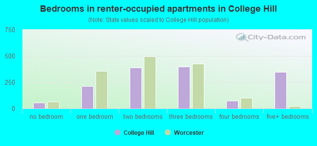 Bedrooms in renter-occupied apartments in College Hill