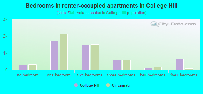 Bedrooms in renter-occupied apartments in College Hill