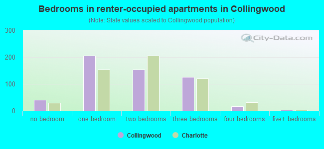 Bedrooms in renter-occupied apartments in Collingwood