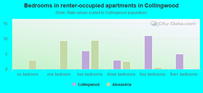 Bedrooms in renter-occupied apartments in Collingwood