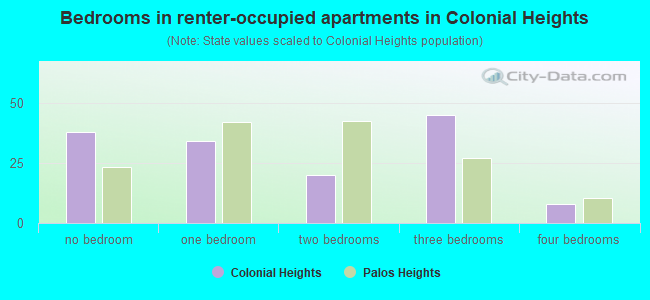 Bedrooms in renter-occupied apartments in Colonial Heights