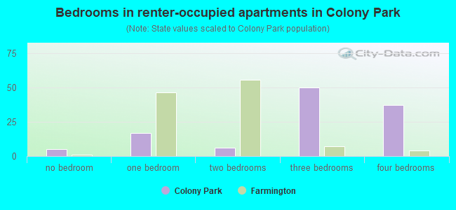 Bedrooms in renter-occupied apartments in Colony Park