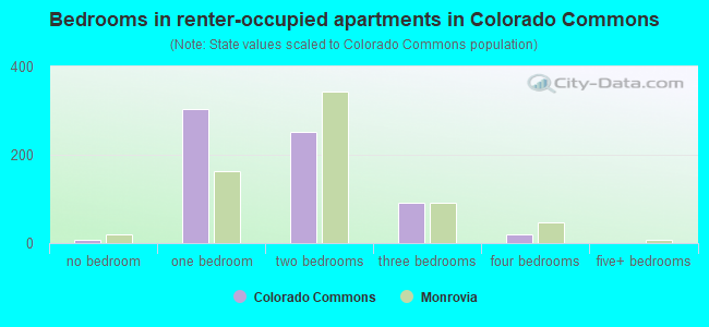 Bedrooms in renter-occupied apartments in Colorado Commons