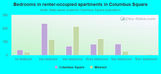 Bedrooms in renter-occupied apartments in Columbus Square