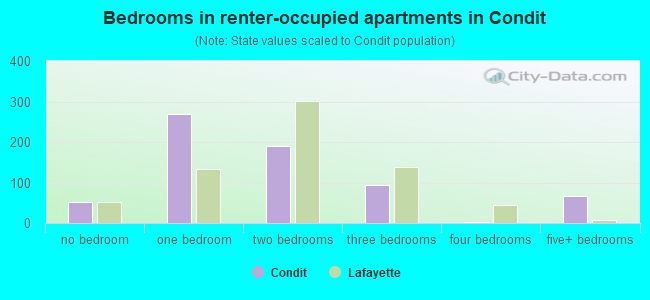 Bedrooms in renter-occupied apartments in Condit