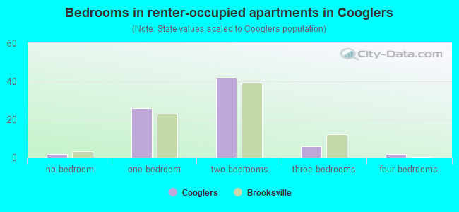 Bedrooms in renter-occupied apartments in Cooglers