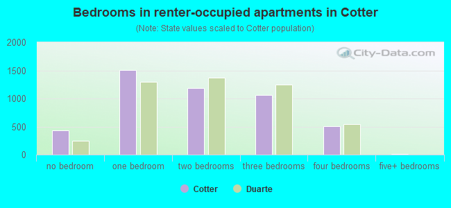 Bedrooms in renter-occupied apartments in Cotter
