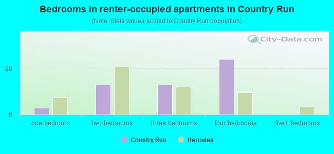 Bedrooms in renter-occupied apartments in Country Run