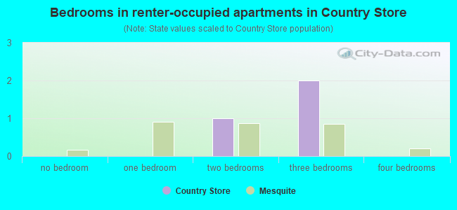 Bedrooms in renter-occupied apartments in Country Store
