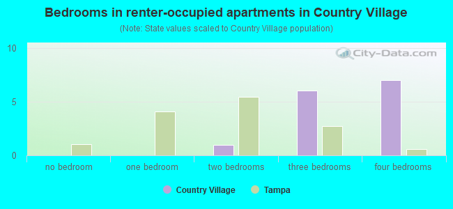 Bedrooms in renter-occupied apartments in Country Village