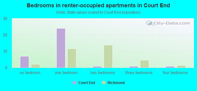 Bedrooms in renter-occupied apartments in Court End