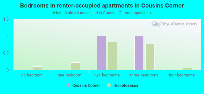 Bedrooms in renter-occupied apartments in Cousins Corner