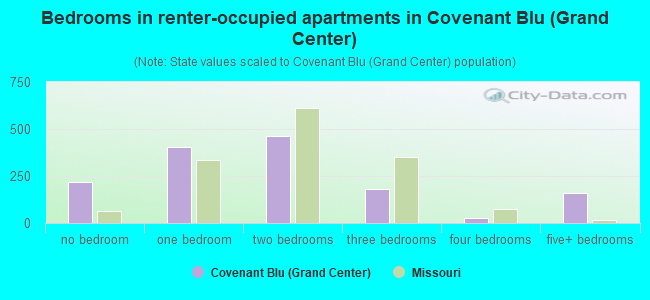 Bedrooms in renter-occupied apartments in Covenant Blu (Grand Center)
