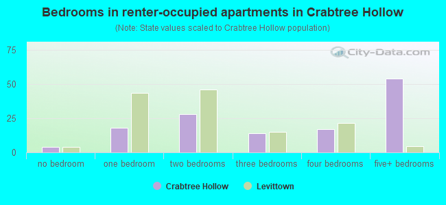 Bedrooms in renter-occupied apartments in Crabtree Hollow