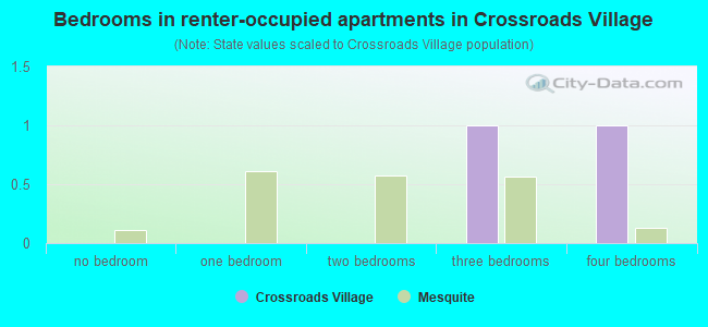 Bedrooms in renter-occupied apartments in Crossroads Village