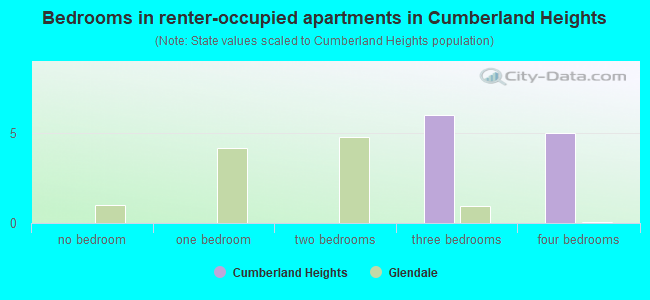 Bedrooms in renter-occupied apartments in Cumberland Heights