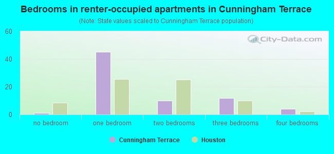 Bedrooms in renter-occupied apartments in Cunningham Terrace