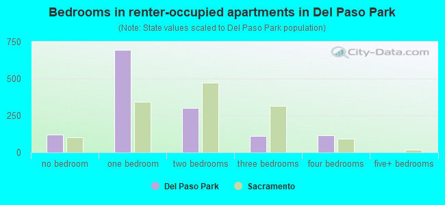 Bedrooms in renter-occupied apartments in Del Paso Park