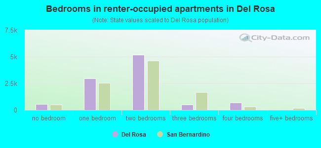 Bedrooms in renter-occupied apartments in Del Rosa
