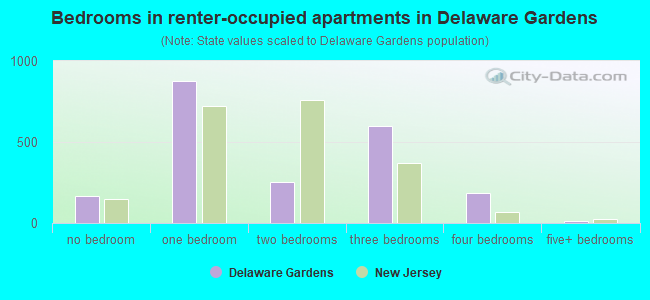 Bedrooms in renter-occupied apartments in Delaware Gardens